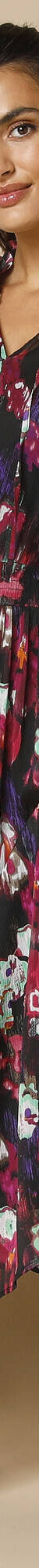 Robe longue taille smockée, voile imprimé (noir / multicolore) Robe longue taille smockée, voile imprimé (noir / multicolore)